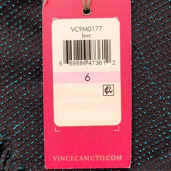 Vince Camuto Bodycon Dress Size 6 Black Aqua Asymmetrical Neck Sparkle Ruching - Picture 7 of 13